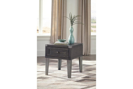 Todoe Dark Gray End Table with USB Ports & Outlets by Ashley at Eve Furniture