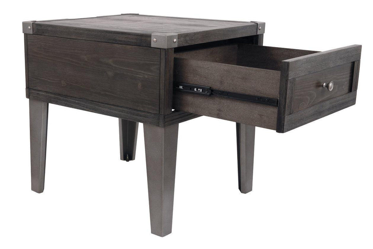 Todoe Dark Gray End Table with USB Ports & Outlets by Ashley at Eve Furniture