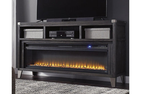 Todoe Gray 65" TV Stand with Electric Fireplace by Ashley at Eve Furniture
