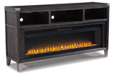 Todoe Gray 65" TV Stand with Electric Fireplace by Ashley at Eve Furniture