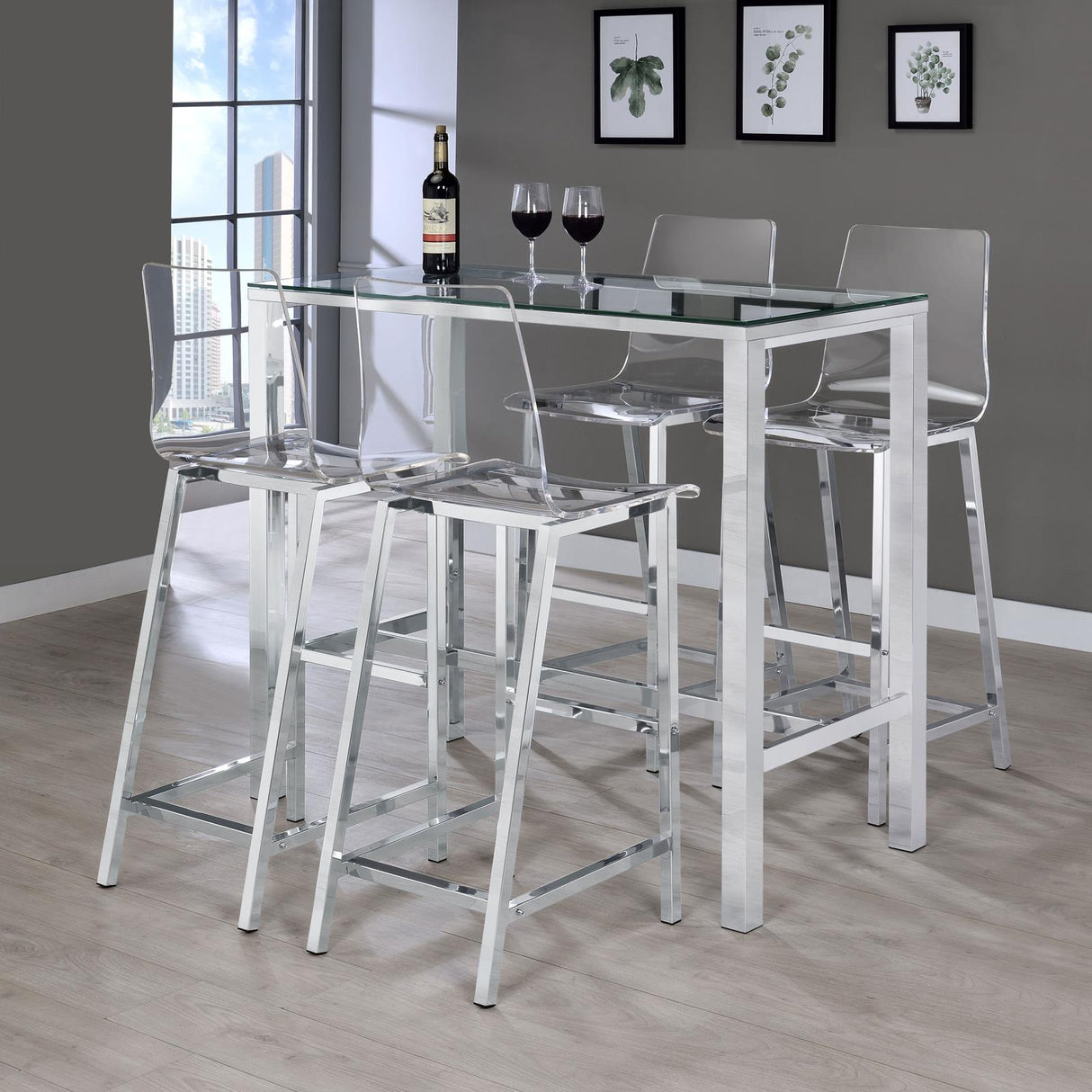 Tolbert 5-piece Bar Set with Acrylic Chairs Clear and Chrome