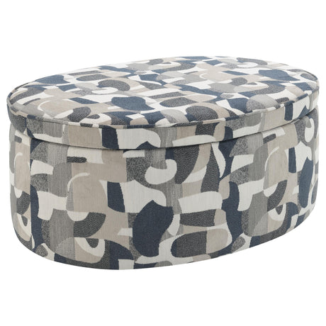 Tomkins Indigo Blue Oval Upholstered Storage Ottoman by Coaster at Eve Furniture