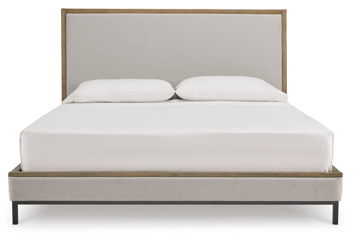 Tomtyn Light Brown California King Upholstered Platform Bed by Ashley at Eve Furniture