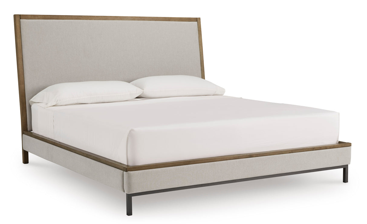 Tomtyn Light Brown California King Upholstered Platform Bed by Ashley at Eve Furniture