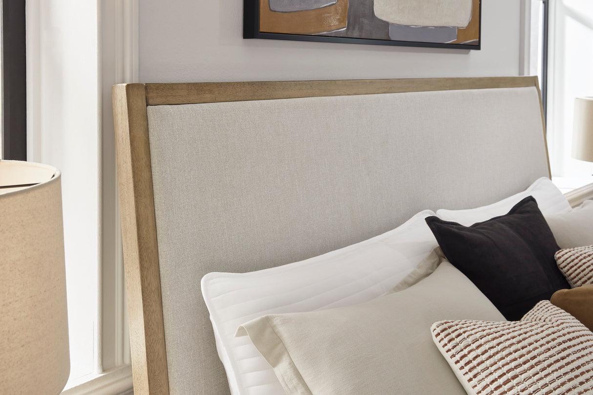 Tomtyn Light Brown California King Upholstered Platform Bed by Ashley at Eve Furniture