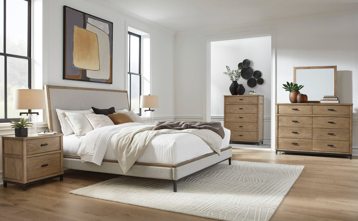 Tomtyn Light Brown California King Upholstered Platform Bed by Ashley at Eve Furniture