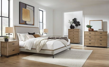Tomtyn Light Brown California King Upholstered Platform Bed by Ashley at Eve Furniture