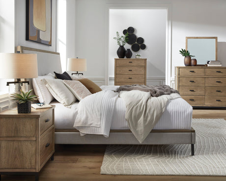 Tomtyn Light Brown California King Upholstered Platform Bed by Ashley at Eve Furniture
