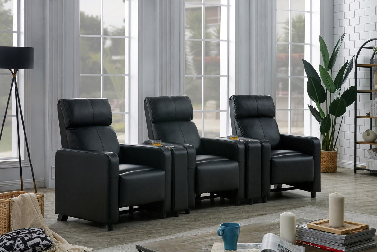 Toohey Black Home Theater Push Back Recliner by Coaster at Eve Furniture