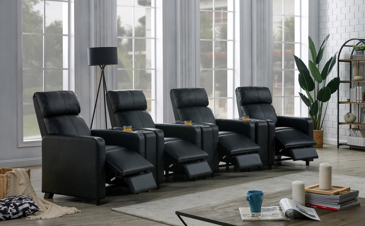 Toohey Black Home Theater Push Back Recliner by Coaster at Eve Furniture
