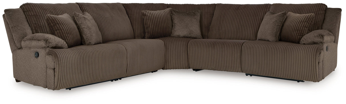 Top Tier 5-Piece Sectional with Recliner in Chocolate by Ashley at Eve Furniture