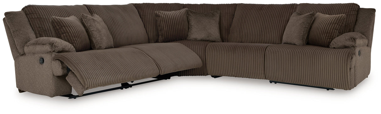 Top Tier 5-Piece Sectional with Recliner in Chocolate by Ashley at Eve Furniture