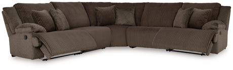 Top Tier 5-Piece Sectional with Recliner in Chocolate by Ashley at Eve Furniture