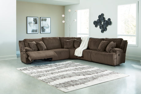 Top Tier 5-Piece Sectional with Recliner in Chocolate by Ashley at Eve Furniture