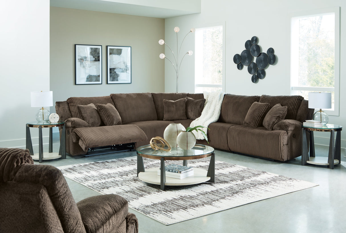 Top Tier 5-Piece Sectional with Recliner in Chocolate by Ashley at Eve Furniture