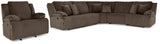 Top Tier 5-Piece Sectional with Recliner in Chocolate by Ashley at Eve Furniture