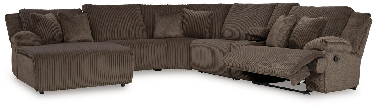 Top Tier 6-Piece Sectional with Recliner in Chocolate by Ashley at Eve Furniture