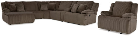 Top Tier 6-Piece Sectional with Recliner in Chocolate by Ashley at Eve Furniture