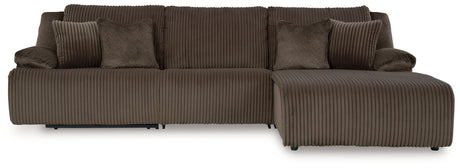 Top Tier Chocolate 3-Piece Reclining Sectional with RAF Chaise by Ashley at Eve Furniture