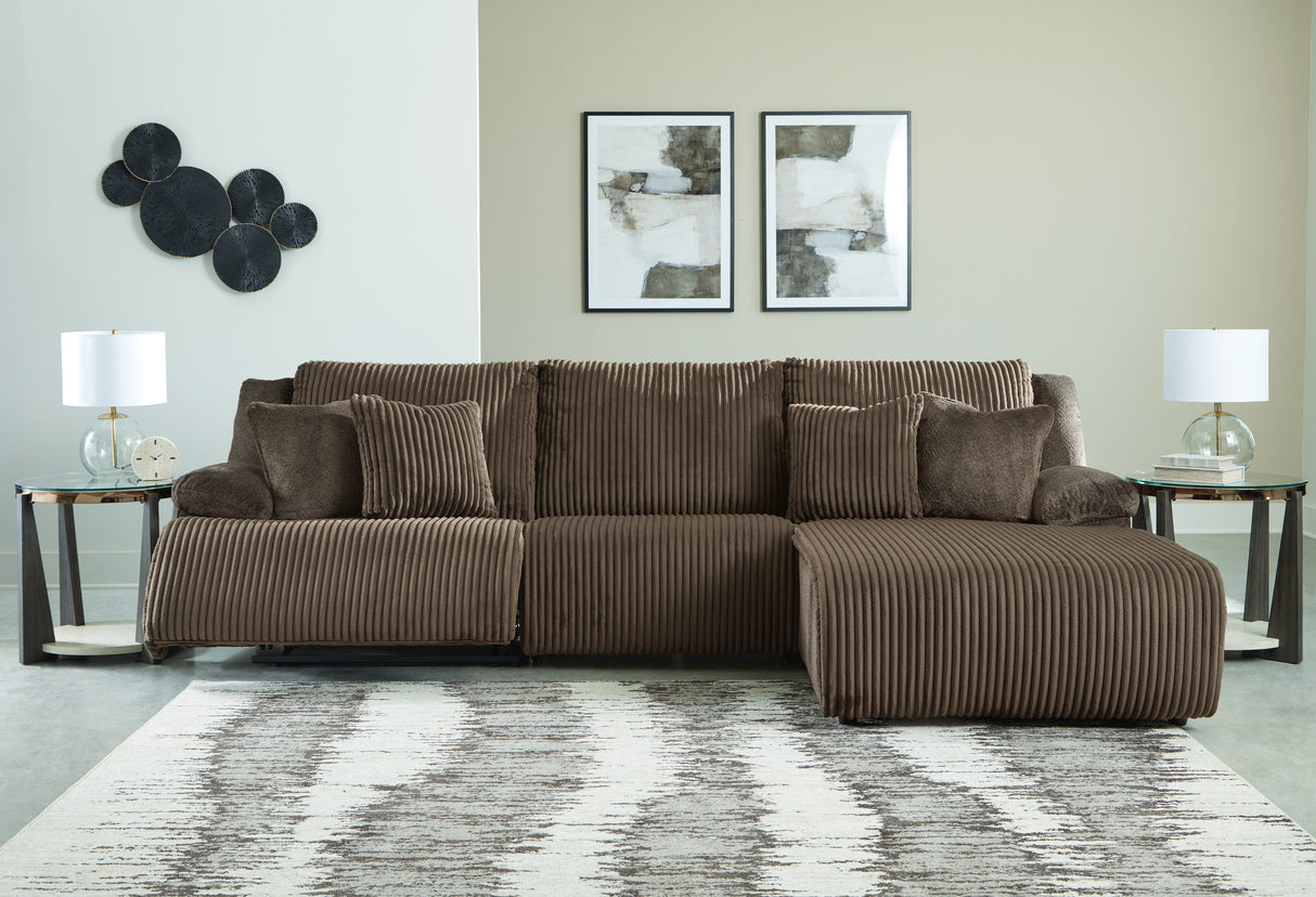 Top Tier Chocolate 3-Piece Reclining Sectional with RAF Chaise by Ashley at Eve Furniture