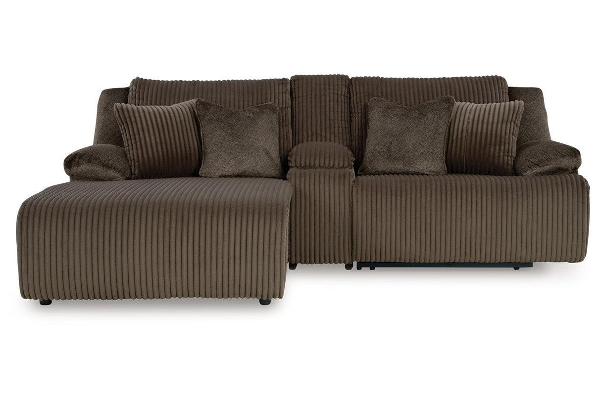 Top Tier Chocolate 3-Piece Reclining Modular Sectional with (LAF) Chaise and Console by Ashley at Eve Furniture