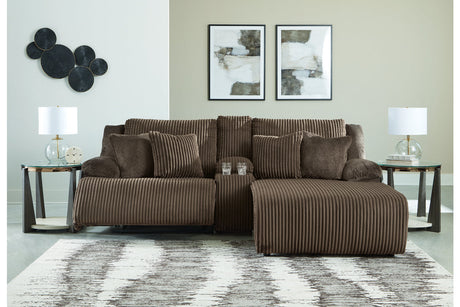 Top Tier Chocolate 3-Piece Reclining Modular Sectional with (RAF) Chaise and Console by Ashley at Eve Furniture