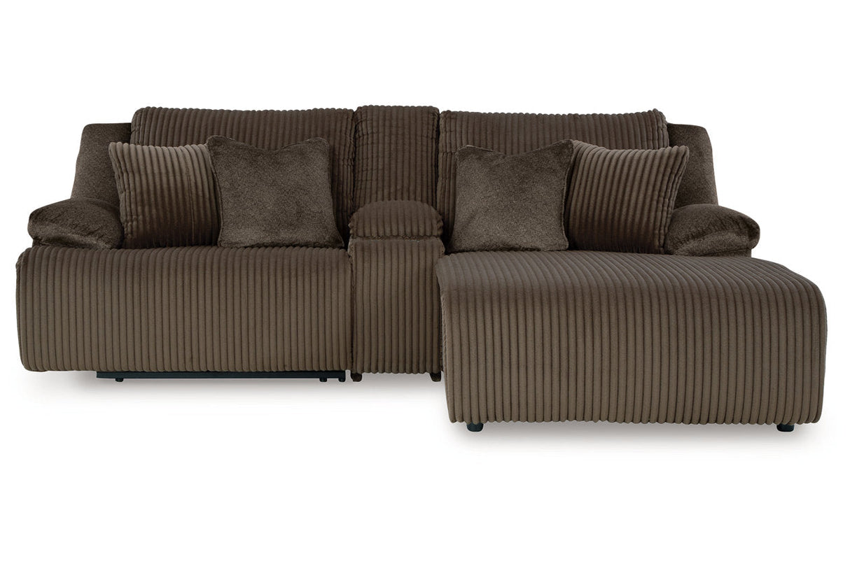 Top Tier Chocolate 3-Piece Reclining Modular Sectional with (RAF) Chaise and Console by Ashley at Eve Furniture