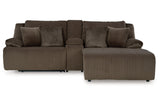 Top Tier Chocolate 3-Piece Reclining Modular Sectional with (RAF) Chaise and Console by Ashley at Eve Furniture