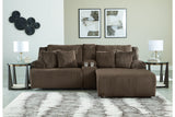Top Tier Chocolate 3-Piece Reclining Modular Sectional with (RAF) Chaise and Console by Ashley at Eve Furniture