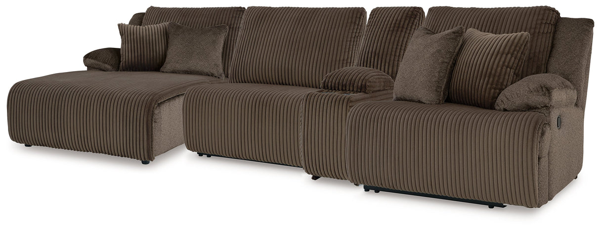 Top Tier Chocolate 4-Piece LAF Chaise Reclining Sectional by Ashley at Eve Furniture