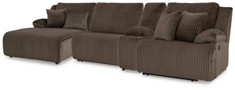 Top Tier Chocolate 4-Piece LAF Chaise Reclining Sectional by Ashley at Eve Furniture