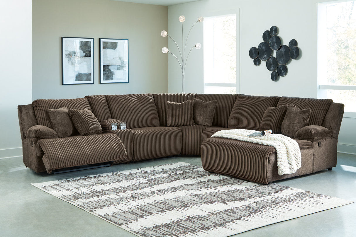 Top Tier Chocolate 6-Piece Reclining Modular Sectional with (RAF) Chaise by Ashley at Eve Furniture