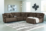 Top Tier Chocolate 6-Piece Reclining Modular Sectional with (RAF) Chaise by Ashley at Eve Furniture