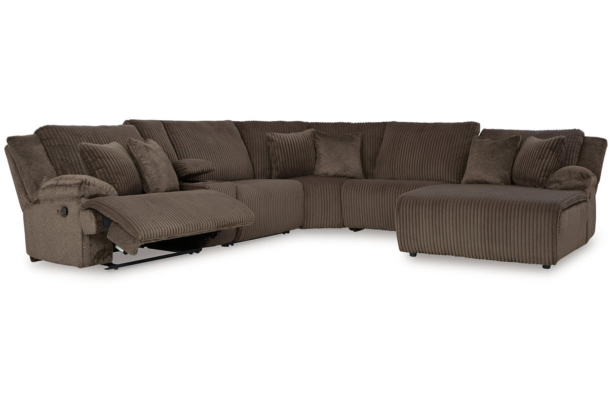 Top Tier Chocolate 6-Piece Reclining Modular Sectional with (RAF) Chaise by Ashley at Eve Furniture