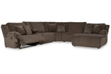 Top Tier Chocolate 6-Piece Reclining Modular Sectional with (RAF) Chaise by Ashley at Eve Furniture