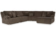 Top Tier Chocolate 6-Piece Reclining Modular Sectional with (RAF) Chaise by Ashley at Eve Furniture
