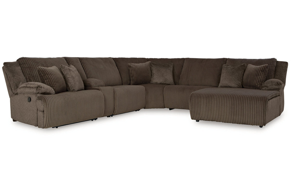 Top Tier Chocolate 6-Piece Reclining Modular Sectional with (RAF) Chaise by Ashley at Eve Furniture