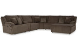 Top Tier Chocolate 6-Piece Reclining Modular Sectional with (RAF) Chaise by Ashley at Eve Furniture