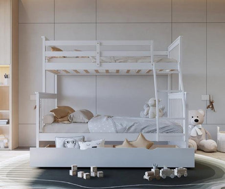 Top White Twin/Full Bunk Bed W/Twin Trundle by Happy Homes at Eve Furniture