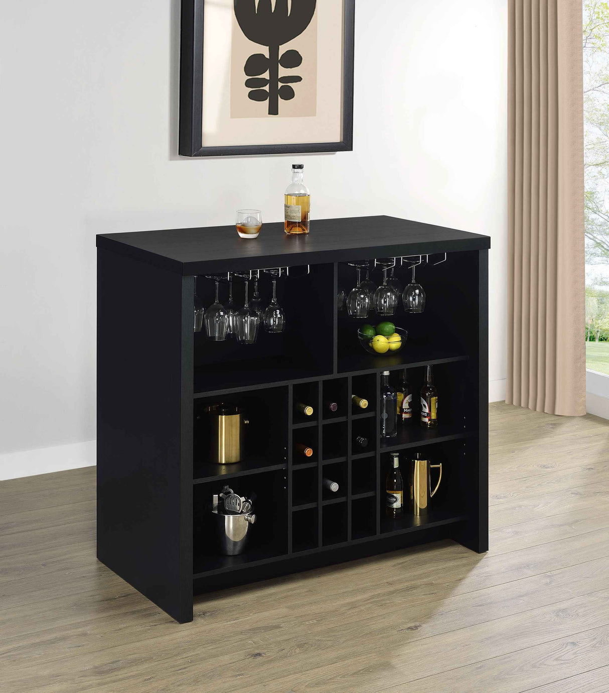 Topanga Black Engineered Wood Freestanding Home Bar by Coaster at Eve Furniture