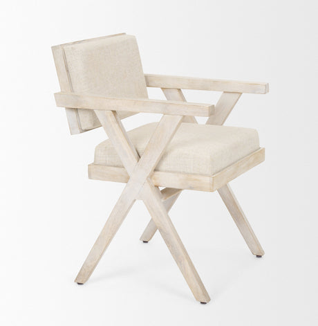 Topanga I Cream Fabric Wrap Blonde Wooden Frame Dining Chair by Mercana at Eve Furniture