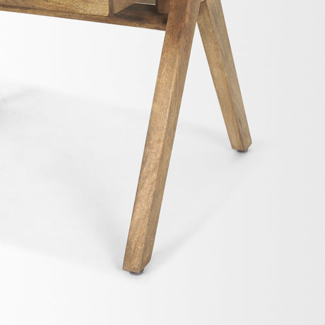 Topanga I Cream Fabric Wrap Medium Brown Wooden Frame Dining Chair by Mercana at Eve Furniture