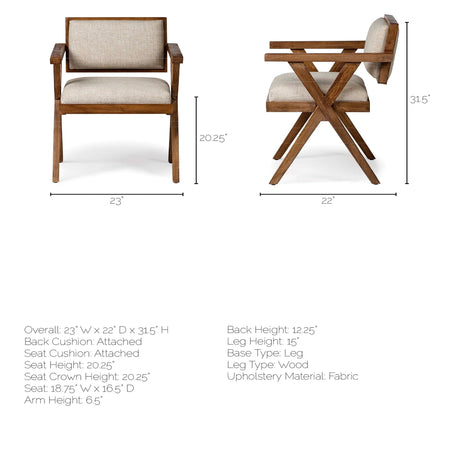 Topanga I Cream Fabric Wrap Medium Brown Wooden Frame Dining Chair by Mercana at Eve Furniture