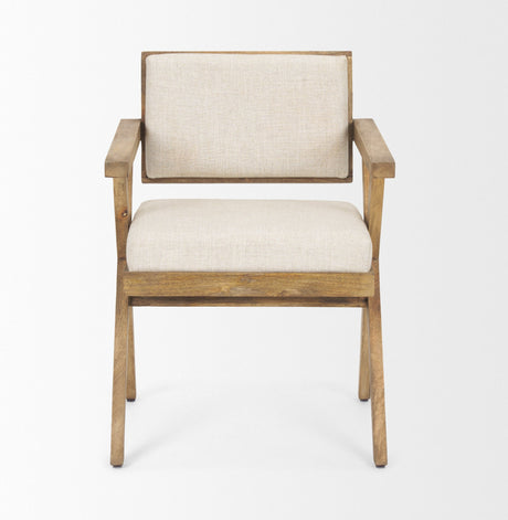 Topanga I Cream Fabric Wrap Medium Brown Wooden Frame Dining Chair by Mercana at Eve Furniture