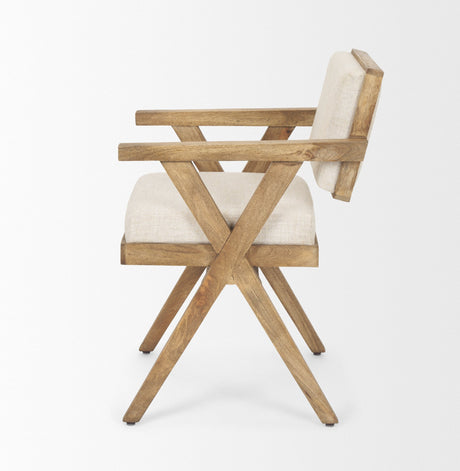 Topanga I Cream Fabric Wrap Medium Brown Wooden Frame Dining Chair by Mercana at Eve Furniture