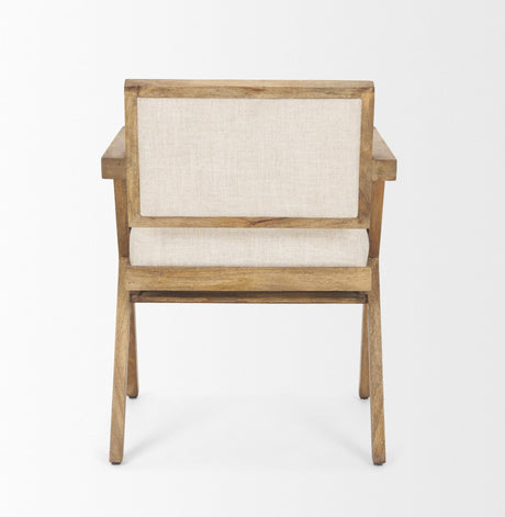 Topanga I Cream Fabric Wrap Medium Brown Wooden Frame Dining Chair by Mercana at Eve Furniture