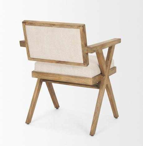 Topanga I Cream Fabric Wrap Medium Brown Wooden Frame Dining Chair by Mercana at Eve Furniture