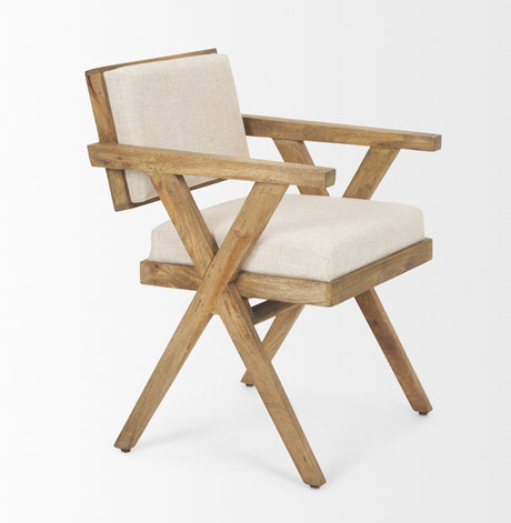 Topanga I Cream Fabric Wrap Medium Brown Wooden Frame Dining Chair by Mercana at Eve Furniture