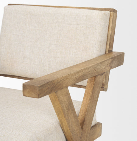 Topanga I Cream Fabric Wrap Medium Brown Wooden Frame Dining Chair by Mercana at Eve Furniture
