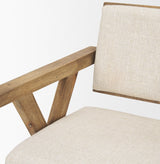 Topanga I Cream Fabric Wrap Medium Brown Wooden Frame Dining Chair by Mercana at Eve Furniture